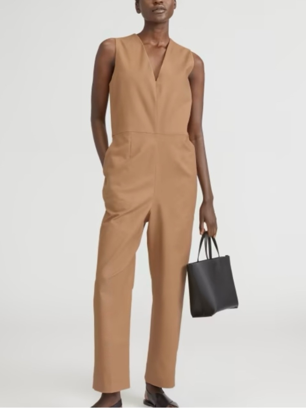 Everlane Tan Sleeveless V-Neck Jumpsuit